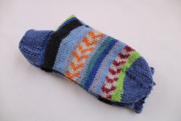 Gr. 26/27 - Kinder-Wollsocken handgestrickt, Blautöne/bunt – Bild 3