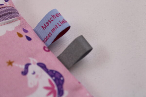 Kleiner Kinder-BRUSTBEUTEL "Einhörner lila-pink" mit Sicherheitsverschluss und Reflektorfähnchen; Brusttasche, Geldbörse, Geldbeutel