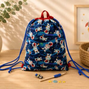 Turnbeutel Kinder, Kinderrucksack "Astronaut im All", Gr. S, Kitatasche, Sportbeutel, Kindertasche