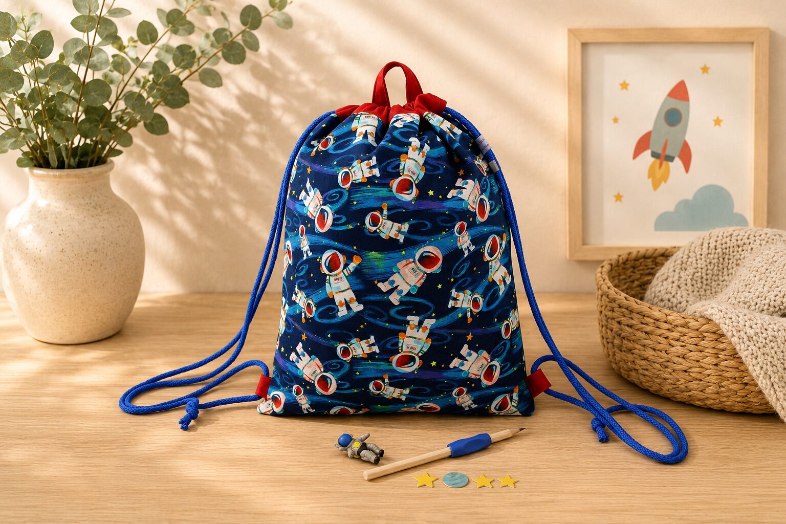 Turnbeutel Rucksack für Kinder Astronaut im All Turnbeutel Kinder, Kinderrucksack "Astronaut im All", Gr. S, Kitatasche, Sportbeutel, Kindertasche