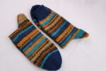 Gr. 36/37 - Wollsocken handgestrickt, gestreift, blau-orange-braun – Bild 3