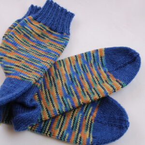 Gr. 37/38 - Wollsocken handgestrickt, blau/bunt
