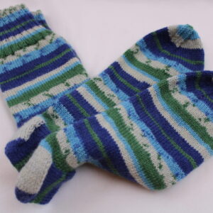 Gr. 40/41 - Wollsocken handgestrickt, blau/grün/weiß