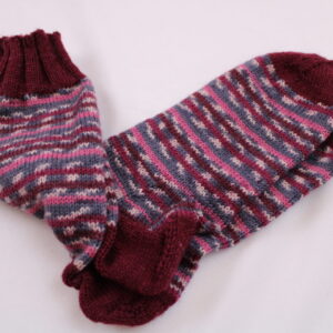 Gr. 40/41 - Wollsocken handgestrickt, Rottöne/grau