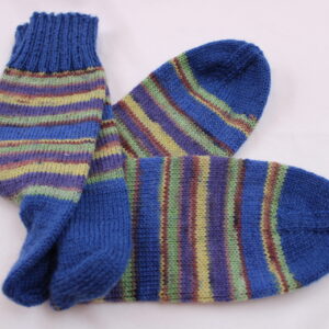 Gr. 42/43 - Wollsocken handgestrickt, bunt geringelt