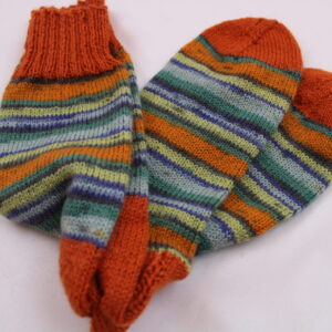 Gr. 42/43 - Wollsocken handgestrickt, bunt geringelt