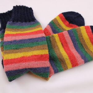 Gr. 38/39 - Wollsocken handgestrickt, bunt geringelt