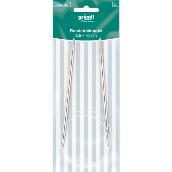 Gründl Rundstricknadeln, 3.5mm, Metall mit Kunststoffseil 80cm
