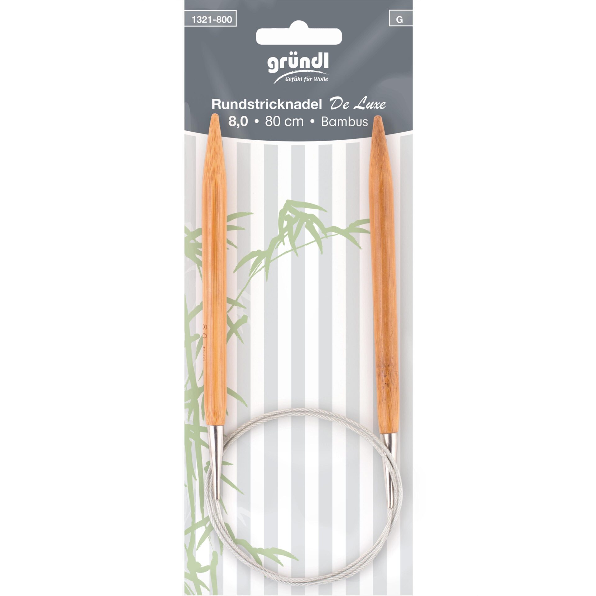 Gründl Rundstricknadeln BAMBUS DELUXE, 8.0mm, Bambus mit Kunststoffseil (in Stahloptik) 80cm