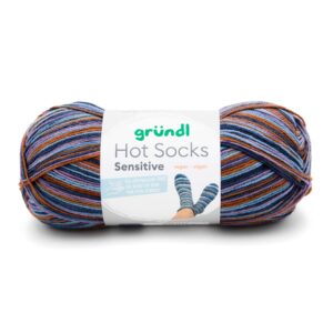 Wolle Gründl / Hot socks sensitive (01) - VEGANE Sockenwolle,100g, 4-fädig, jeansblau-camel-violet