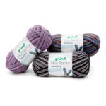 Wolle Gründl / Hot socks sensitive (01) - VEGANE Sockenwolle,100g, 4-fädig, jeansblau-camel-violet – Bild 3