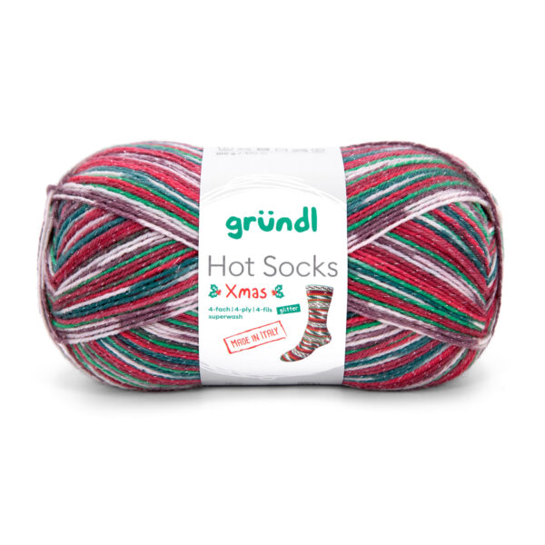 Wolle Gründl / Hot socks XMAS Glitter 4-fach (6411) - Weihnachts-Sockenwolle mit Glitzerfaden, 100g, 4-fädig