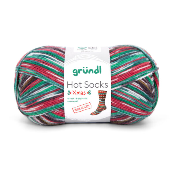 Set 300g Sockenwolle Wolle Gründl XMAS, 4-fädig, 3 Knäuel = 3 verschiedene Muster, Weihnachtssocken für die ganze Familie stricken – Bild 6