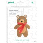 Bastelset / Nähset für Kinder "Teddy" - Wolle Gründl Bastelpack mit komplettem Zubehör, Mitbringsel, für Kindergeburtstag, Adventskalender