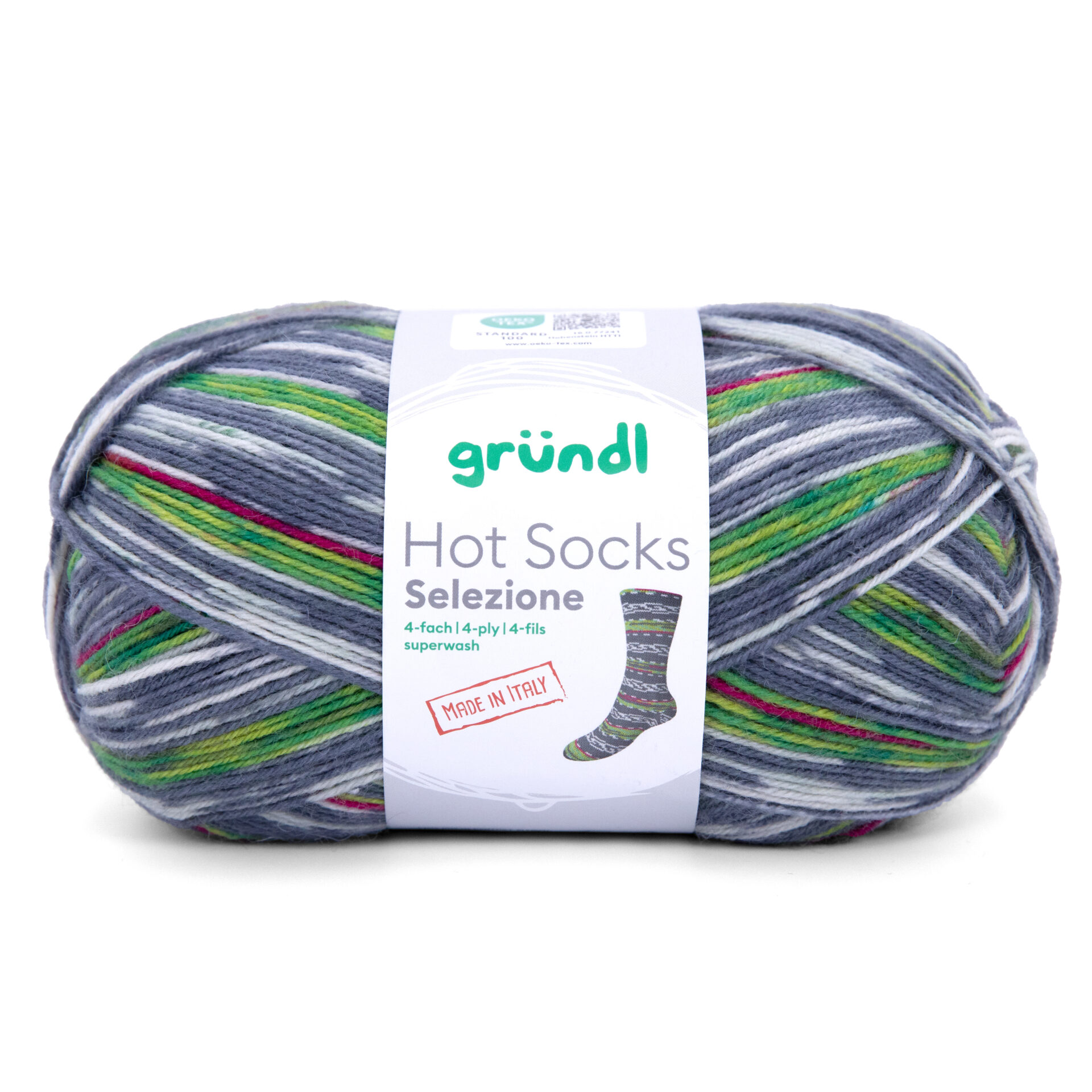 Hot_Socks_Selezione_4-fach_EK_rgb_112 Wolle Gründl / Selezione (112) - Sockenwolle 100g, 4-fädig - 75% Schurwolle, 25% Polyamid, für Nadelstärke 2,5-3,0mm