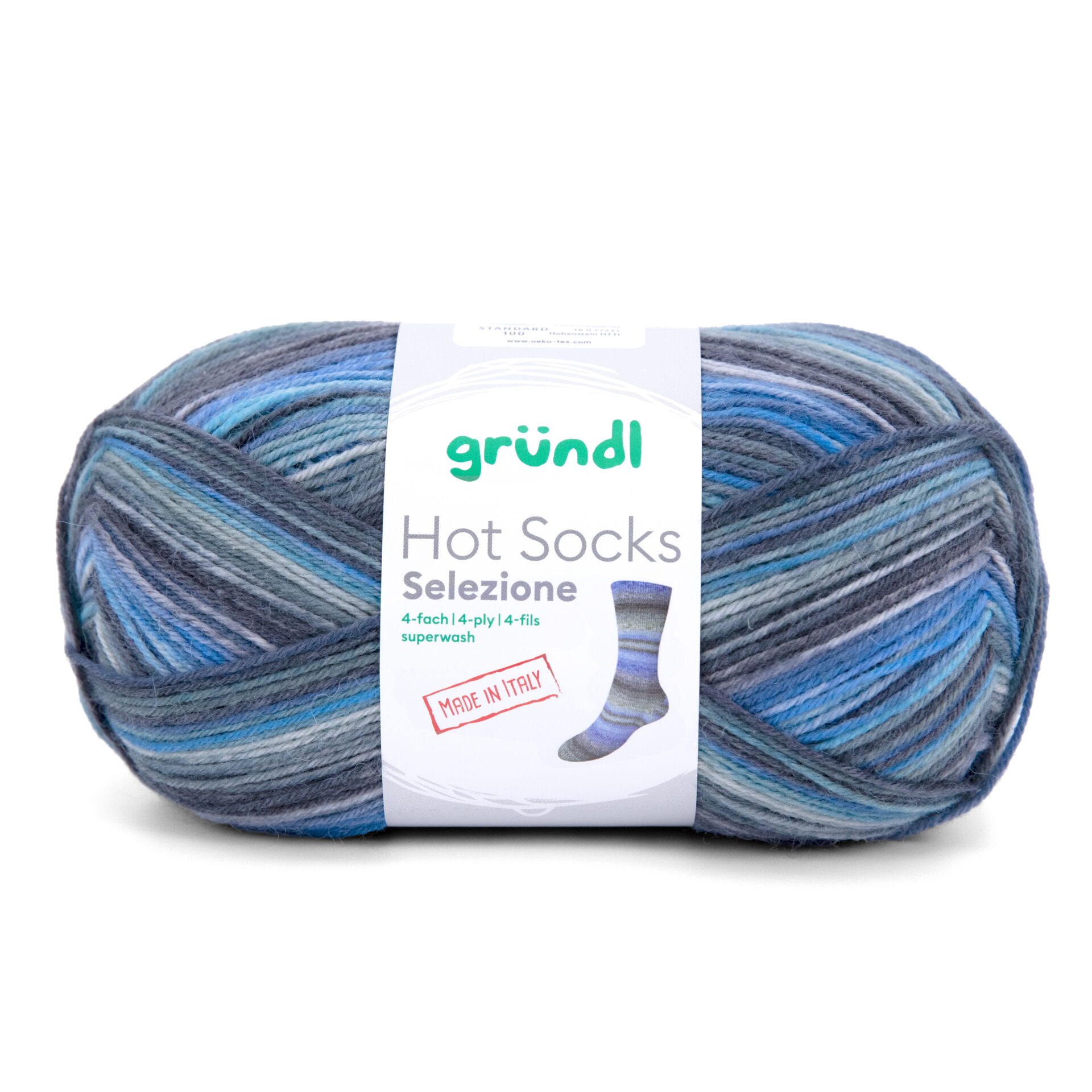 Hot_Socks_Selezione_4-fach_EK_rgb_119 Wolle Gründl / Selezione (117) - Sockenwolle 100g, 4-fädig - 75% Schurwolle, 25% Polyamid, für Nadelstärke 2,5-3,0mm