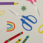 Dekostoff "Bastelzubehör" -  Webware Mischgewebe, bunte Farben, kräftiger Griff – Bild 3