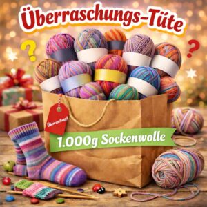 Überraschungstüte Sockenwolle 1.000g, 4-fädig, für Nadeln 2.5 - 3.0 mm + kleines Geschenk