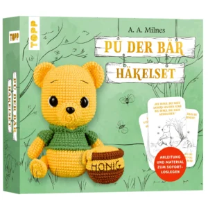 DIY-Häkelset "Pu der Bär" ; Anleitung mit Fotos und Videos, Misch-Garn, Häkelnadel, Füllwatte, Karten mit Zitaten