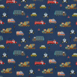 Kinderstoff / Baumwoll-Webware / Fahrzeuge jeansblau