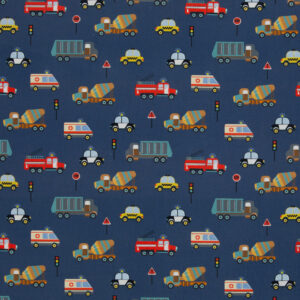 Kinderstoff / Baumwoll-Webware / Fahrzeuge jeansblau