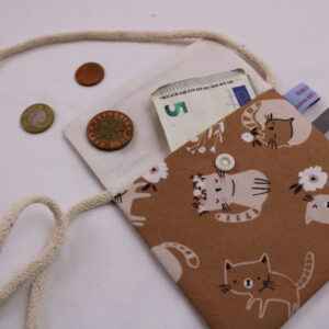 Kinder-BRUSTBEUTEL "Garten-Kätzchen" mit Druckknopf, Reflektorfähnchen; mit oder ohne Klarsichtfach/Fahrkartenfach, Brusttasche