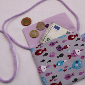 Kinder-BRUSTBEUTEL "Bunte Fische" mit Druckknopf, Reflektorfähnchen; mit oder ohne Klarsichtfach/Fahrkartenfach, Brusttasche, Geldbörse