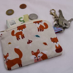 Kleine Kinder-Geldbörse/ Kinder Portemonnaie/ Geldbeutel "Familie Fuchs", mit Reißverschluss und Schlüsselring – praktisch, leicht und handlich