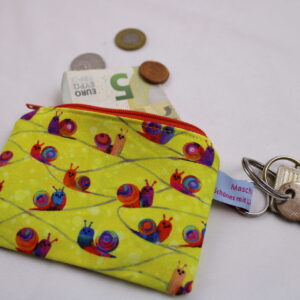 Kleine Kinder-Geldbörse/ Kinder Portemonnaie/ Geldbeutel "Schneckenrennen", mit Reißverschluss und Schlüsselring – praktisch, leicht und handlich