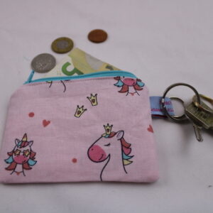 Kleine Kinder-Geldbörse/ Kinder Portemonnaie/ Geldbeutel "Einhorn-Prinzessin", mit Reißverschluss und Schlüsselring – praktisch, leicht und handlich