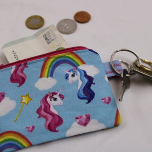 Kleine Kinder-Geldbörse/ Kinder Portemonnaie/ Geldbeutel "Zauber-Einhorn", mit Reißverschluss und Schlüsselring – praktisch, leicht und handlich