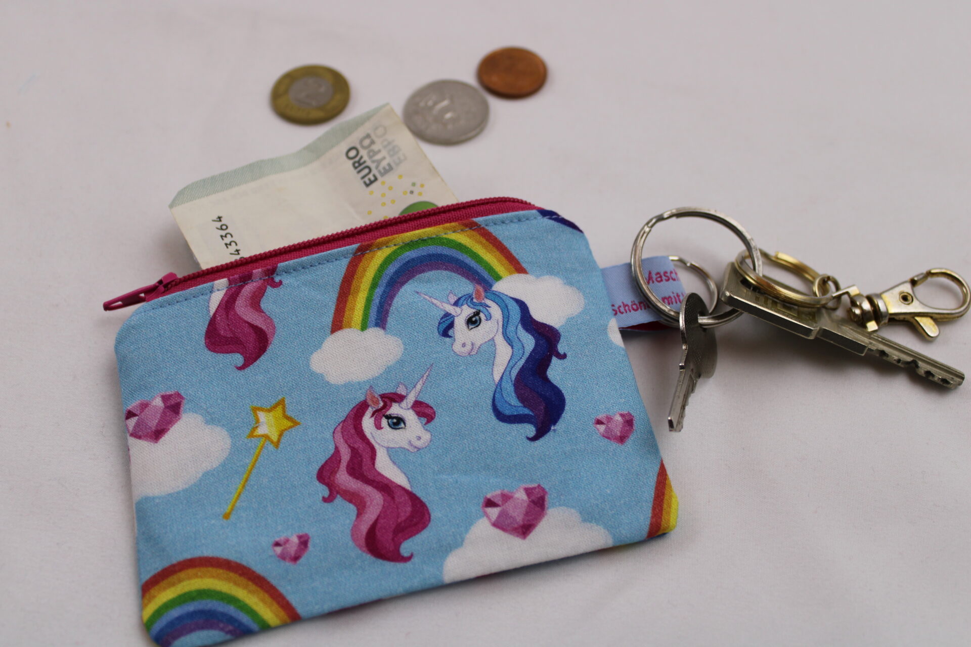 Portemonnaie Kinder Regenbogen-Einhorn (3) Kleine Kinder-Geldbörse/ Kinder Portemonnaie/ Geldbeutel "Zauber-Einhorn", mit Reißverschluss und Schlüsselring – praktisch, leicht und handlich