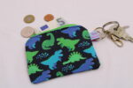 Kleine Kinder-Geldbörse/ Kinder Portemonnaie/ Geldbeutel "Mini-Dinosaurier", mit Reißverschluss und Schlüsselring – praktisch, leicht und handlich