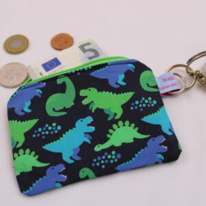 Kleine Kinder-Geldbörse/ Kinder Portemonnaie/ Geldbeutel "Mini-Dinosaurier", mit Reißverschluss und Schlüsselring – praktisch, leicht und handlich