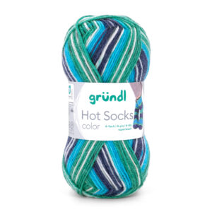 Wolle Gründl / Hot socks color (01) marine-türkis-grün-weiß - Sockenwolle 50g, 4-fädig, für Nadeln 2.5 - 3.0mm