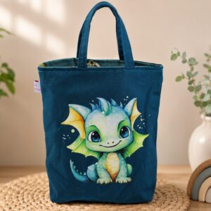 Wendetasche / Kindertasche "Drache und Dinos", KiTa-Tasche, Malbuchtasche, Geschenktasche, Tragetasche, Freundebuchtasche, Stoffbeutel