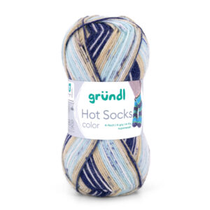 Wolle Gründl / Hot socks color (04) hellblau-creme-marine-weiss - Sockenwolle 50g, 4-fädig, für Nadeln 2.5 - 3.0mm