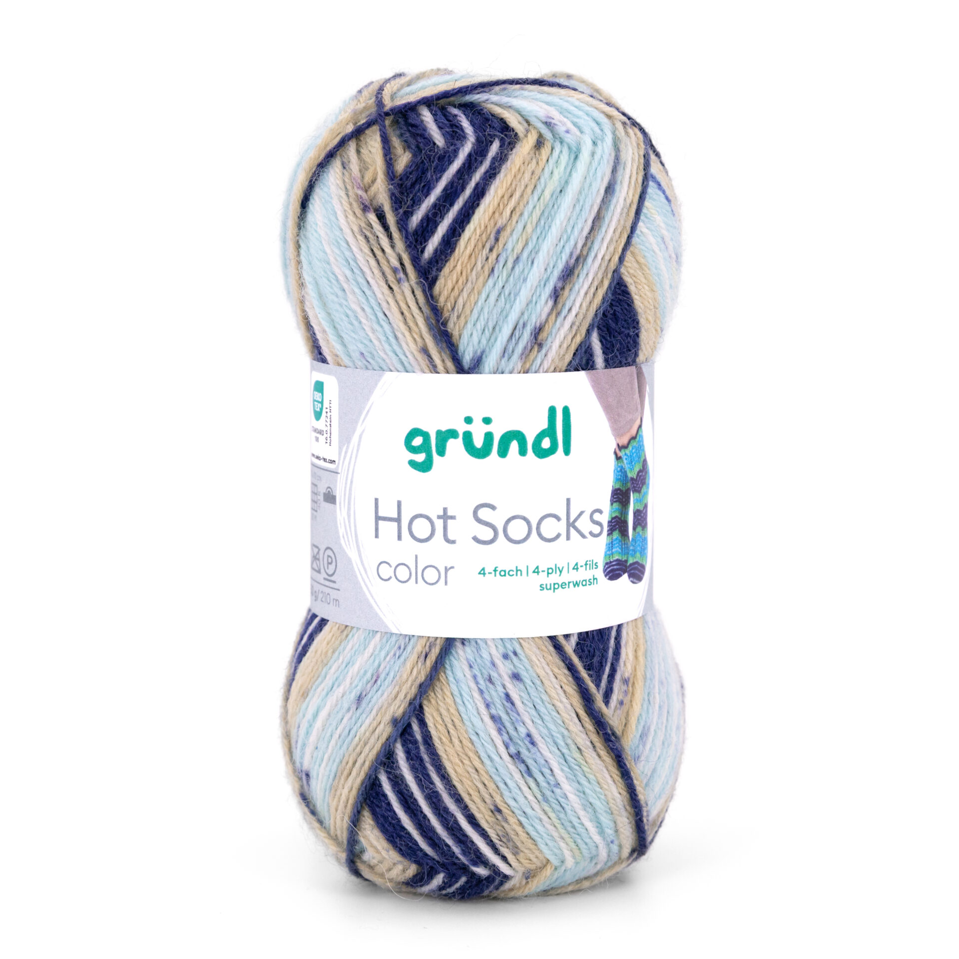 Hot_Socks_color_EK_rgb_04 Wolle Gründl / Hot socks color (04) hellblau-creme-marine-weiss - Sockenwolle 50g, 4-fädig, für Nadeln 2.5 - 3.0mm