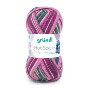 Wolle Gründl / Hot socks color (06) tannengrün-pink-beere-creme - Sockenwolle 50g, 4-fädig, für Nadeln 2.5 - 3.0mm