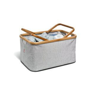 PRYM Handarbeitskorb Canvas & Bambus, Streifendesign, faltbar, extragroß: 45 cm x 30 cm x 22 cm, ohne Inhalt