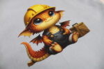 Turnbeutel-Rucksack für Kinder aus Baumwolle mit Bügelbild "Drache an der Baustelle" – Größe S, leicht, praktisch und handgefertigt – Bild 3