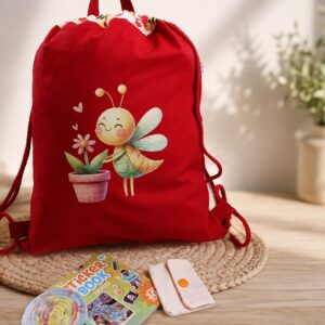 Turnbeutel-Rucksack für Kinder aus Baumwolle mit Bügelbild "Biene" – leicht, praktisch und handgefertigt