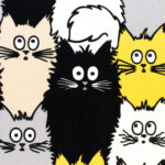 Kinderstoff / Baumwoll-Webware / "Tim" - Katzen grau-schwarz-gelb; 100% Baumwolle – Bild 2