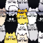 Kinderstoff / Baumwoll-Webware / "Tim" - Katzen grau-schwarz-gelb; 100% Baumwolle – Bild 3