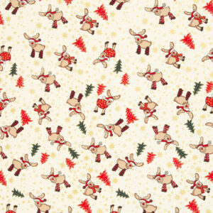 Dekostoff, Weihnachtsstoff "Rudolf / naturweiß"; Webware aus 100% Baumwolle