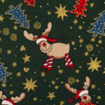 Dekostoff, Weihnachtsstoff "Rudolf / dunkelgrün"; Webware aus 100% Baumwolle – Bild 3