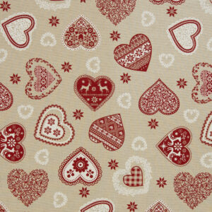 Dekostoff Weihnachten "Herzen im Landhausstil"; Webware aus 90% Baumwolle, 10% Polyester, Leinenoptik, CANVAS