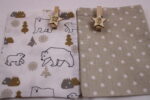 Adventskalender-Säckchen "Familie Eisbär", handgenäht, weiß + beige, mit Holzklammer-Zahlen, zum Selbstbefüllen, wiederverwendbar – Bild 3