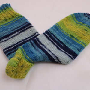 Gr. 41/42 - Wollsocken in Gelb-Grün-Blau, handgestrickt aus Lana Grossa Meilenweit (3027)
