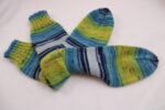 Gr. 41/42 - Wollsocken in Gelb-Grün-Blau, handgestrickt aus Lana Grossa Meilenweit (3027) – Bild 3